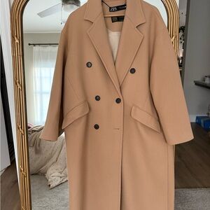 Zara Women's Camel Double-Breasted Trench Coat